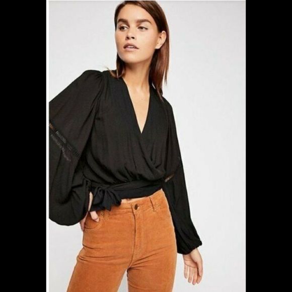 Free People Tops - Free people dream girl black wrap top size XS